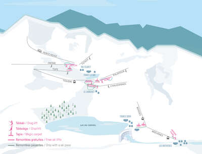 Plan der kostenlosen Skilifte für Anfänger in Tignes